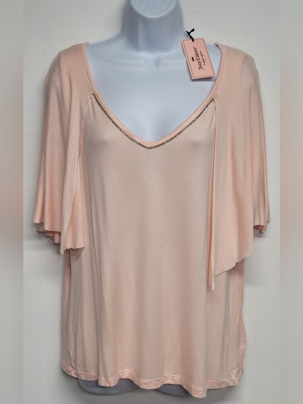 Juicy Couture XL Top Light Peach Embellished Sleeveless Faux Shawl